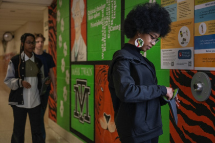 Students at Twain Middle School in Virginia must store their phones in magnetic pouches at the start of each day