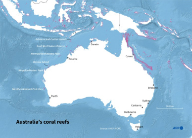 Infographic map showing coral reefs off the coast of Australia