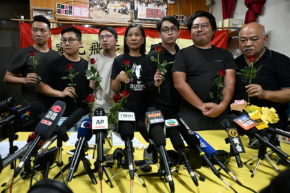 Members of the League of Social Democrats, which championed democratisation and grassroots issues in Hong Kong's legislature and on the streets - Peter PARKS (AFP)